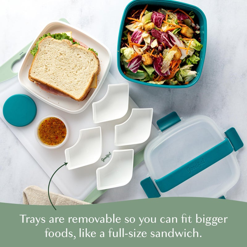 Goodful Stackable Lunch Box Container, Bento Style Food Storage with Removeable Compartments for Sandwich, Snacks, Toppings & Dressing, Leak-Proof and Made without BPA, 56-Ounce, Teal - Image 5